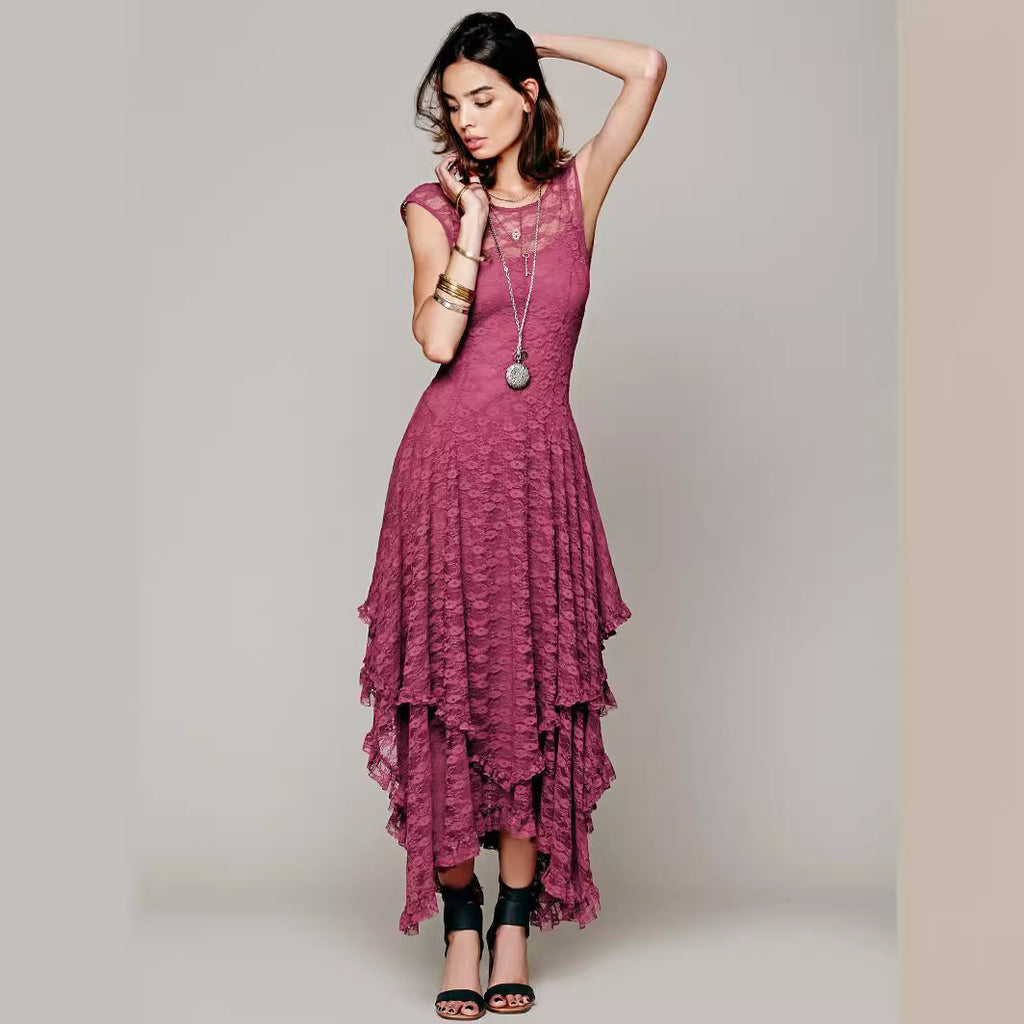 Womens Lace Dress with Irregular Hem