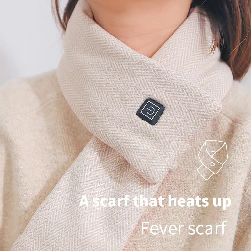 Heated scarf for neck protection with heat application