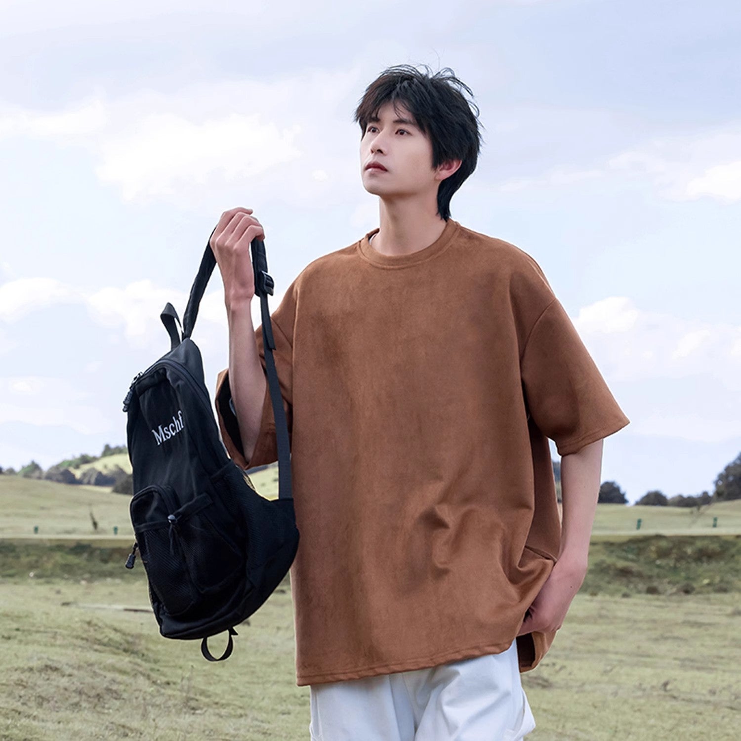 Men's Heavyweight Suede Retro Loose Fit T-Shirt