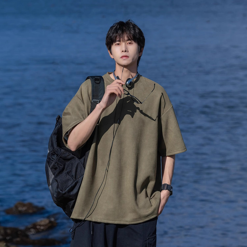 Men's Heavyweight Suede Retro Loose Fit T-Shirt