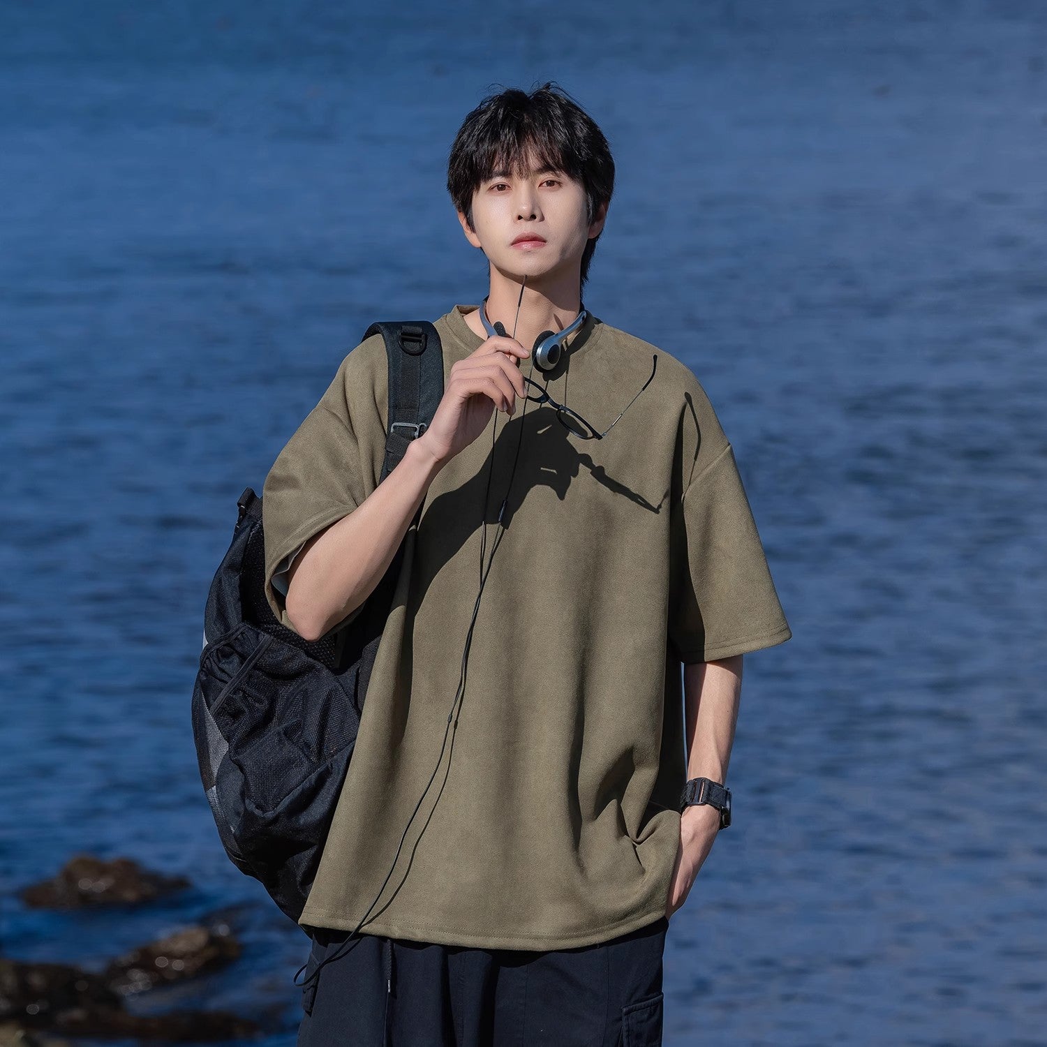 Men's Heavyweight Suede Retro Loose Fit T-Shirt