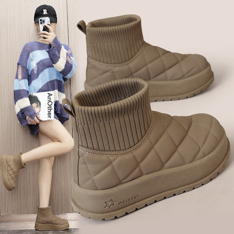 Winter thick-soled plain-color warm cotton shoes