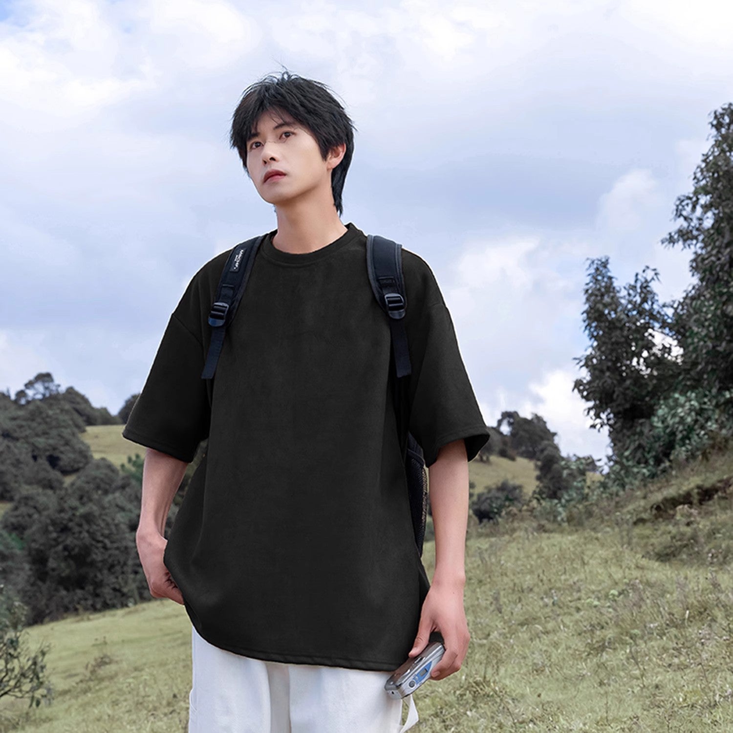 Men's Heavyweight Suede Retro Loose Fit T-Shirt