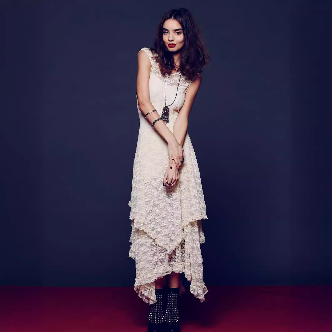 Womens Lace Dress with Irregular Hem